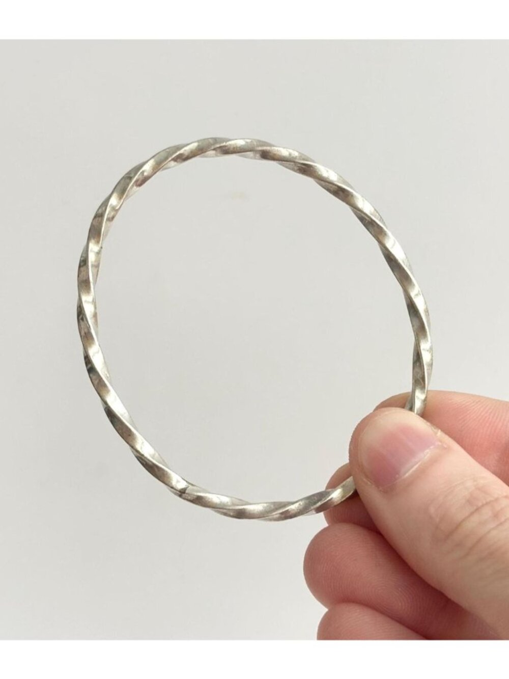 Twisted Oval Silver Toned Vintage Bangle Bracelet